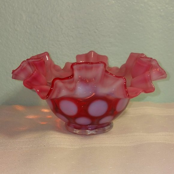 Fenton Other - Vintage Fenton Cranberry Opalescent Coin Spot Ruffle Top Dish/Bowl